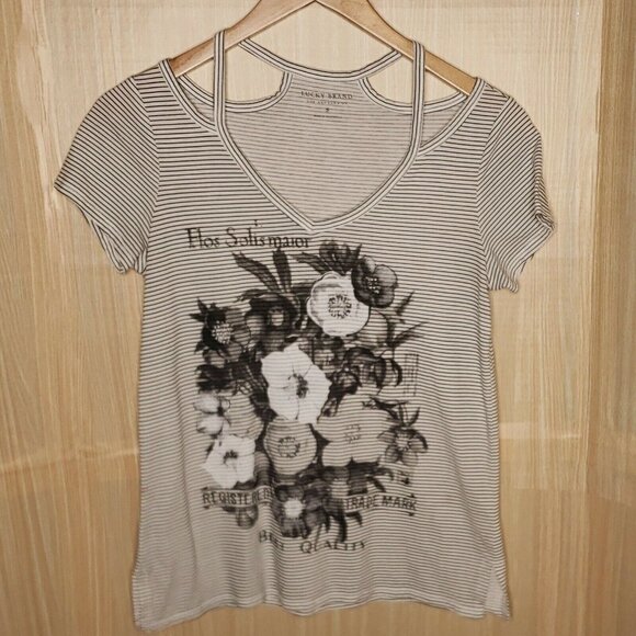Lucky Brand Womens Short Sleeve Striped Floral Tee - Picture 1 of 7